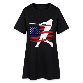 USA Flag Baseball Player Silhouette - Women’s T-Shirt Dress - black - Front
