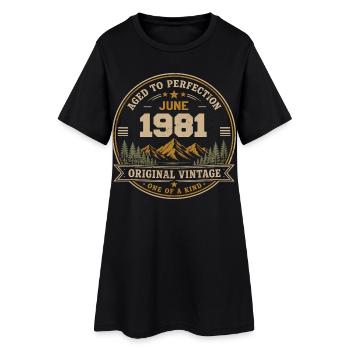 Vintage Juni 1981 – Original Perfection Juni 1981 - Frauen T-Shirt-Kleid - Schwarz - Vorne