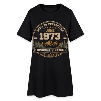 Vintage Juni 1973 – Original Perfection Juni 1973 - Frauen T-Shirt-Kleid - Schwarz - Vorne