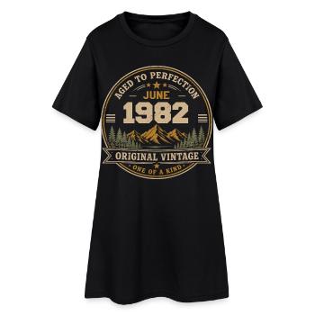 Vintage Juni 1982 – Original Perfection Juni 1982 - Frauen T-Shirt-Kleid - Schwarz - Vorne