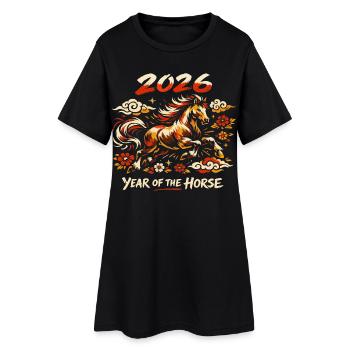 Année du Cheval 2026 - Nouvel An Chinois Vintage - Robe T-shirt Femme - noir - Devant