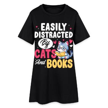 Cats Books Cat Lover Bookworms Reading - Women’s T-Shirt Dress - black - Front