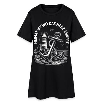 Heimat ist wo das Herz ankert Maritim Leuchtturm - Frauen T-Shirt-Kleid - Schwarz - Vorne