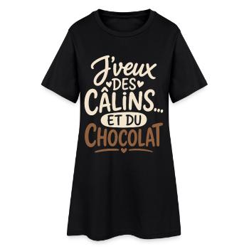 J’Veux Des Câlins Et Du Chocolat Humour Amour - Robe T-shirt Femme - noir - Devant