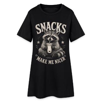 Raccoon, Snacks Make Me Nicer - Women’s T-Shirt Dress - black - Front