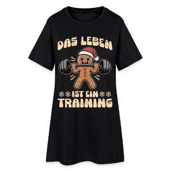 Lebkuchenmann DAS LEBEN IST EIN TRAINING Lustig - Frauen T-Shirt-Kleid - Schwarz - Vorne