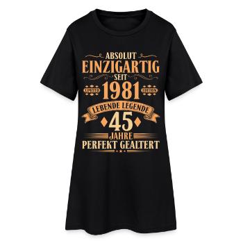 Einzigartig seit 1981 - 45. Geburtstag Vintage - Frauen T-Shirt-Kleid - Schwarz - Vorne