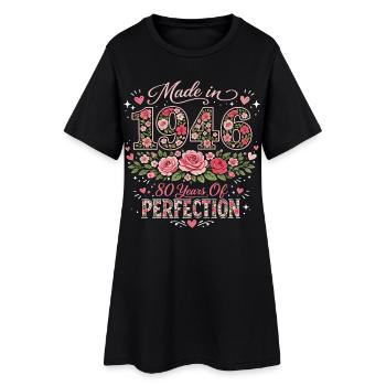 Cadeau 80 Ans Femme - Anniversaire 1946 Floral - Robe T-shirt Femme - noir - Devant
