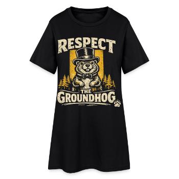 Respect the Groundhog Vintage Groundhog Humor - Women’s T-Shirt Dress - black - Front