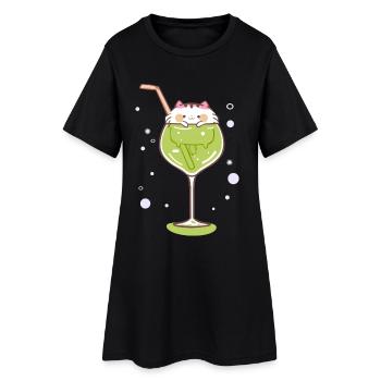 Gin katze ginglass mietze trinken feiern party - Frauen T-Shirt-Kleid - Schwarz - Vorne