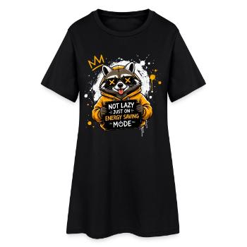 Raccoon Power Saving Mode Pullover Hoodie - Women’s T-Shirt Dress - black - Front
