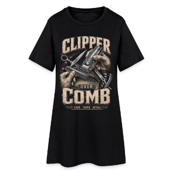 Barber Barbier Tondeuse sur peigne - Robe T-shirt Femme - noir - Devant