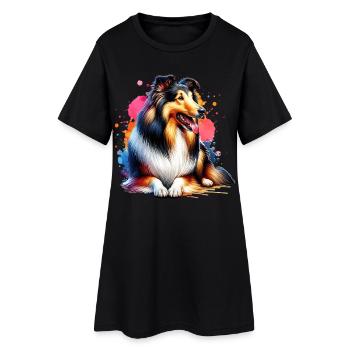 Cadeau du colley à poil long - Robe T-shirt Femme - noir - Devant