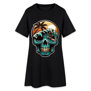 Surfing Skull - Frauen T-Shirt-Kleid - Schwarz - Vorne