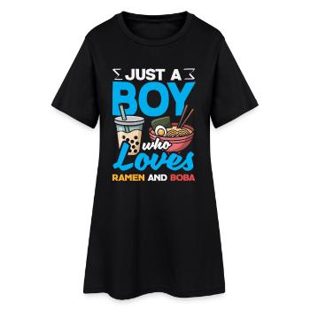 Junge Liebt Ramen Und Boba Anime Style - Frauen T-Shirt-Kleid - Schwarz - Vorne