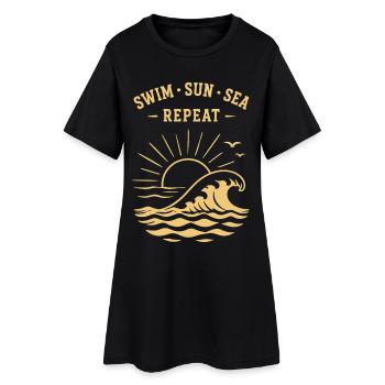 Swim Sun Sea Repeat Summer Waves Ocean - Women’s T-Shirt Dress - black - Front