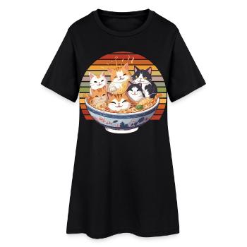 Fan de nouilles Kawaii dans le bol de ramen des chats dans le bol de Ramen - Robe T-shirt Femme - noir - Devant