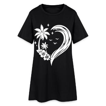 Heart Palm Tree Flowers Ocean Wave - Women’s T-Shirt Dress - black - Front