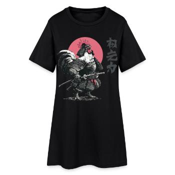 Hahn-Samurai-Rüstungsdruck - Frauen T-Shirt-Kleid - Schwarz - Vorne
