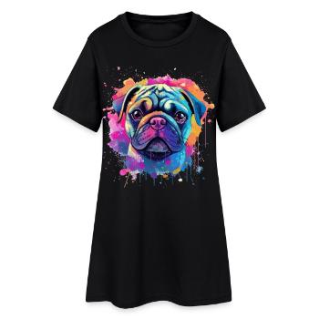 Lebendiges Mops-Splash-Porträt - Frauen T-Shirt-Kleid - Schwarz - Vorne