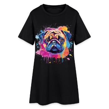 Lebendiges Mops-Splash-Porträt - Frauen T-Shirt-Kleid - Schwarz - Vorne