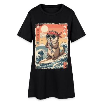 Loutre de surf de Kawaii - Robe T-shirt Femme - noir - Devant