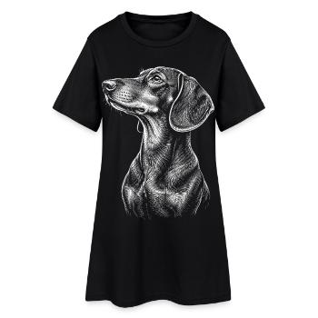 Chemise dessinée en ligne de chien portrait teckel - Robe T-shirt Femme - noir - Devant