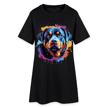 Farbenfrohes Splash-Rottweiler-Porträt - Frauen T-Shirt-Kleid - Schwarz - Vorne