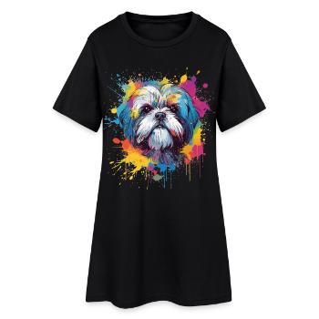 Shih Tzu Dog Éclaboussures Colorées - Robe T-shirt Femme - noir - Devant