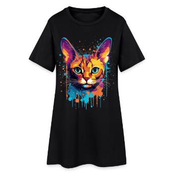 Splash Art coloré Visage de chat abyssin - Robe T-shirt Femme - noir - Devant