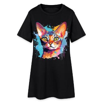 Visage de chat abyssinien avec des éclaboussures colorées - Robe T-shirt Femme - noir - Devant