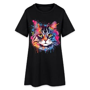 Art coloré éclaboussé Visage de chat américain à queue courte - Robe T-shirt Femme - noir - Devant