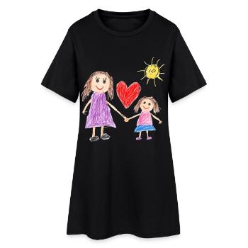 Mutter und Tochter – Herzzeichnung des Kindes - Frauen T-Shirt-Kleid - Schwarz - Vorne