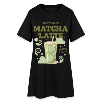 Thé matcha mousseux et douillet au Matcha du Kyoto Café - Robe T-shirt Femme - noir - Devant