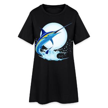 Blauer Marlin-Schwertfisch springt aus dem Ozean - Frauen T-Shirt-Kleid - Schwarz - Vorne