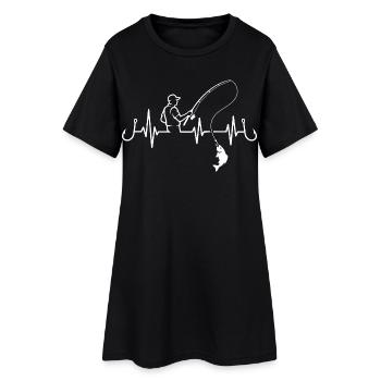 Angler Heartbeat ECG Fish Fishing Hook - Women’s T-Shirt Dress - black - Front