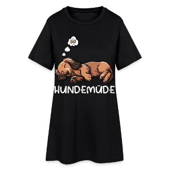 Hundemüde Langhaardackel Dackel Dackelhalter  - Frauen T-Shirt-Kleid - Schwarz - Vorne