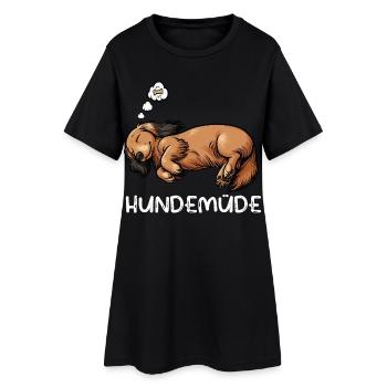 Hundemüde Langhaardackel Dackel Dackelhalter  - Frauen T-Shirt-Kleid - Schwarz - Vorne