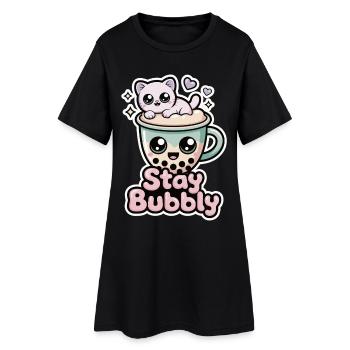 Stay Bubbly Shirt with Cat – Bubble Tea Shirt - Women’s T-Shirt Dress - black - Front