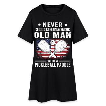 Ne jamais sous-estimer : Un vieil homme avec du pickleball - Robe T-shirt Femme - noir - Devant