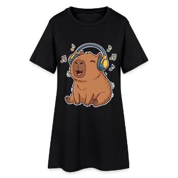 Capybara Musik Singen - Frauen T-Shirt-Kleid - Schwarz - Vorne