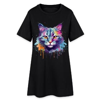 Art coloré en éclaboussures Face de chat en brume australienne - Robe T-shirt Femme - noir - Devant