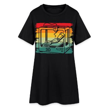 Retro Vintage 3D Printer Robotic Arm Maker - Women’s T-Shirt Dress - black - Front