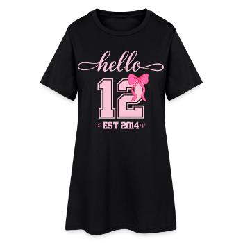 Hello 12 Est 2014 Coquette Bow Girl Birth - Women’s T-Shirt Dress - black - Front