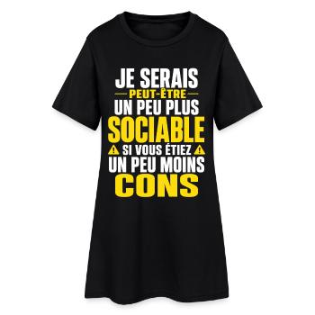 pas sociable Cadeau humour personnalisé - Robe T-shirt Femme - noir - Devant