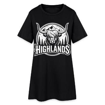 Vache des Highlands devant un paysage montagneux - Robe T-shirt Femme - noir - Devant