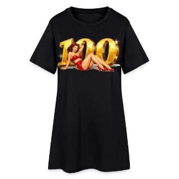 Vintage Pin-Up: 100 Jahre Jubiläum in Gold - Frauen T-Shirt-Kleid - Schwarz - Vorne