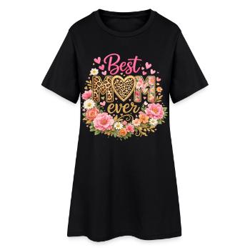 Best Mom Ever – Style Léopard et Fleurs Couronne  - Robe T-shirt Femme - noir - Devant