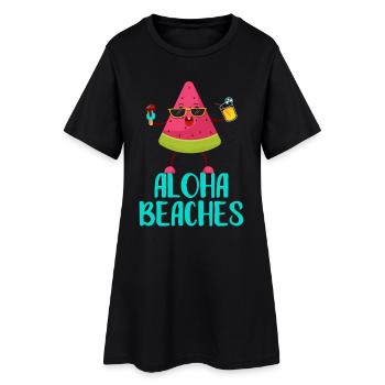 Vacances fraîches de pastèques à Aloha Beaches Été - Robe T-shirt Femme - noir - Devant