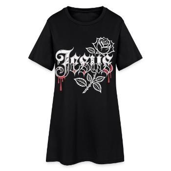 T-shirt Jésus avec une rose – Motif gothique chrétien - Robe T-shirt Femme - noir - Devant